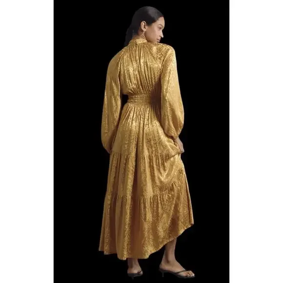 Anthropologie Gold Holiday New Year The Somerset Maxi Dress: Mock-Neck Edition - Picture 2 of 7